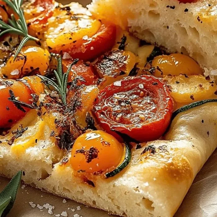 Focaccia de harina de arroz con tomates asados y hierbas